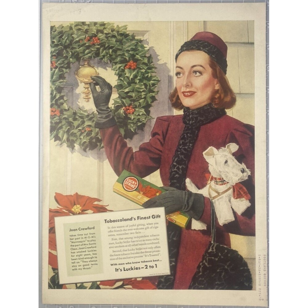 Lucky Strike Cigarettes "Joan Crawford: Tobaccoland's Finest Gift" Print Ad 1937